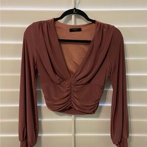 Lulu's Dusty Rose Ruched Long Sleeve Blouse